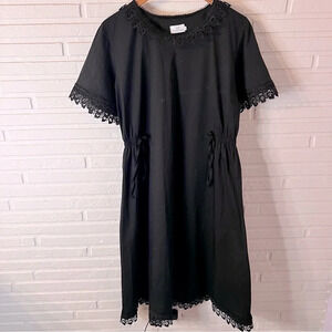 Gai Mattiolo Black Floral Lace Trim Shift Midi Dress , Women’s Size 10